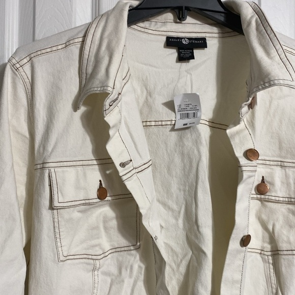 Ashley Stewart cotton womans cream belted Button-Up Jacket size 26/28 - Picture 6 of 13